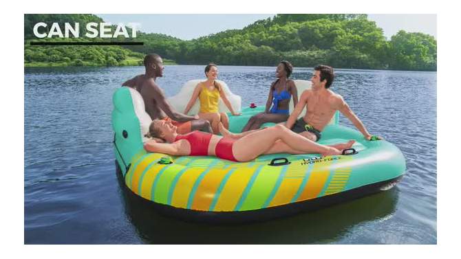 Bestway Hydro Force Sunny 5 Person Inflatable Large Floating Island Lake Water Lounge Raft with Cup Holders and Removable Sunshade, Green, 2 of 8, play video