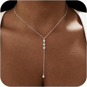 Long Lariat Necklace for Women, 14K Gold/Silver Plated Y-Drop Beaded Chain - 1 of 4