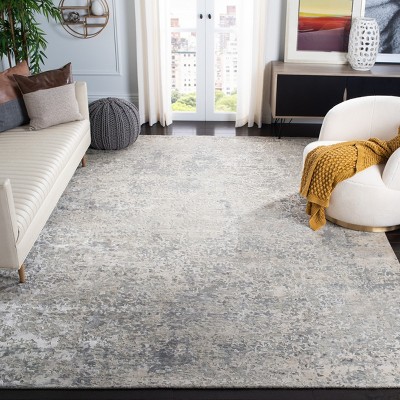 Gray Abstract Hand-Knotted Wool Viscose 8' x 10' Rug