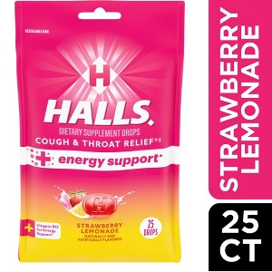 Halls Energy Support Cough & Throat Drops Strawberry Lemonade, 25 Ct - 1 of 4