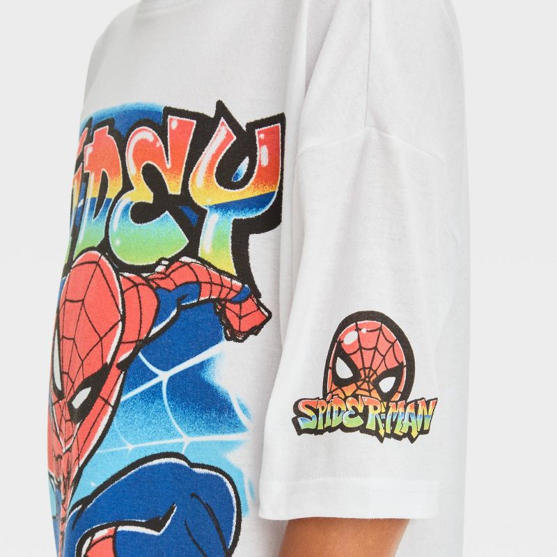 Boys&#39; Spider-Man Drop Shoulder Graffiti Short Sleeve Graphic T-Shirt - White, 2 of 4