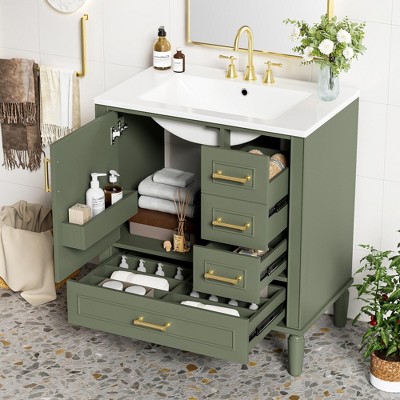 TiramisuBest 30" Bathroom Vanity with Ceramic Sink, Soft-Close Door with Built-in Shelf, Ample Storage Cabinet for Bathroom