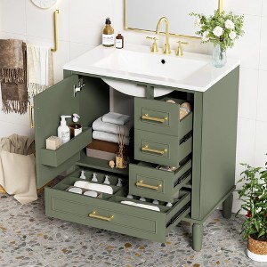 TiramisuBest 30" Bathroom Vanity with Ceramic Sink, Soft-Close Door with Built-in Shelf, Ample Storage Cabinet for Bathroom - 1 of 4