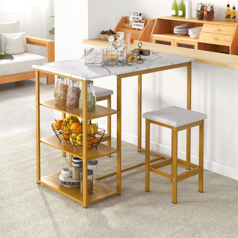 Costway 3PCS Bar Table Set Kitchen Counter Height Table 2 Stools Space Saving with Storage, 2 of 11