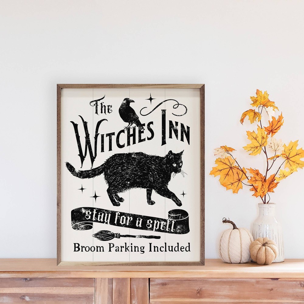 Photos - Other Decoration Kendrick Home 24"x30" Witches Inn Stay For A Spell Cat Wall Art White