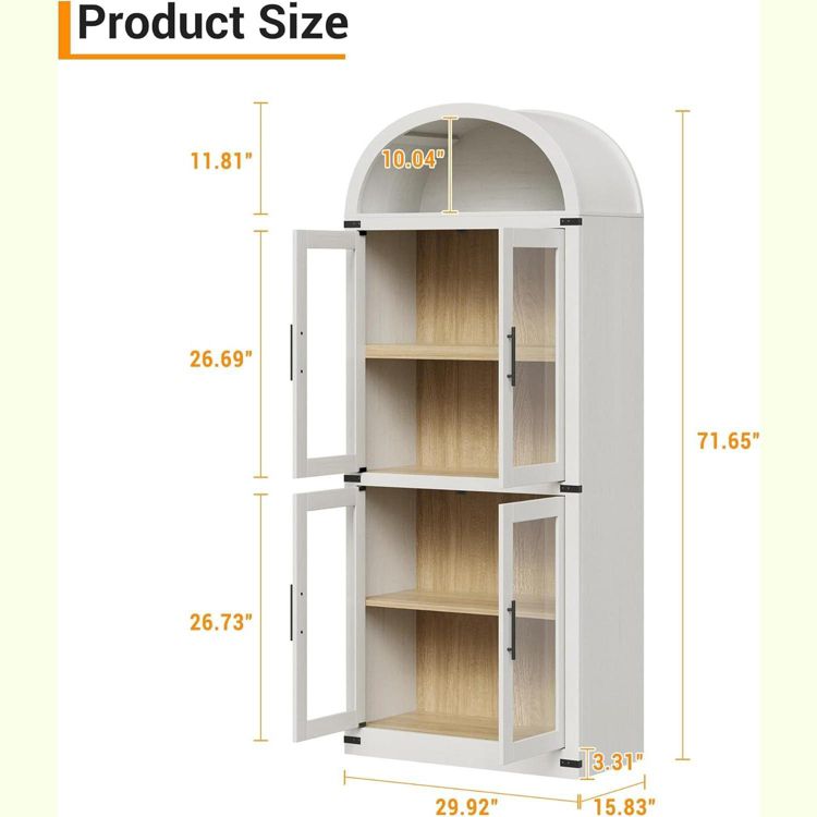 Arched Bookcase with Doors, 4 Tier Display Bookshelf Storage Cabinet ...