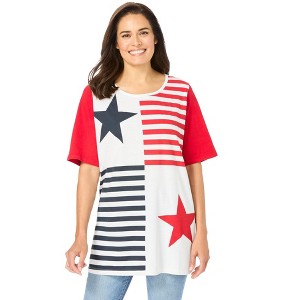 Woman Within Plus Size Graphic Print Scoop Neck Tunic - 1 of 4