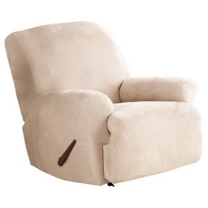 Taupe Stretch Suede Recliner Slipcover - Sure Fit, Brown