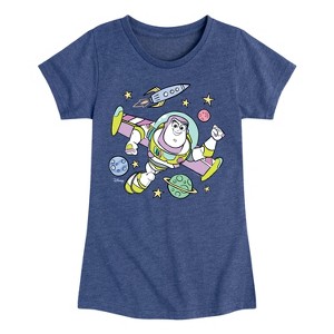 Girls' - Disney - Buzz Space Collage Fitted Short Sleeve Graphic T-Shirt - 1 of 4