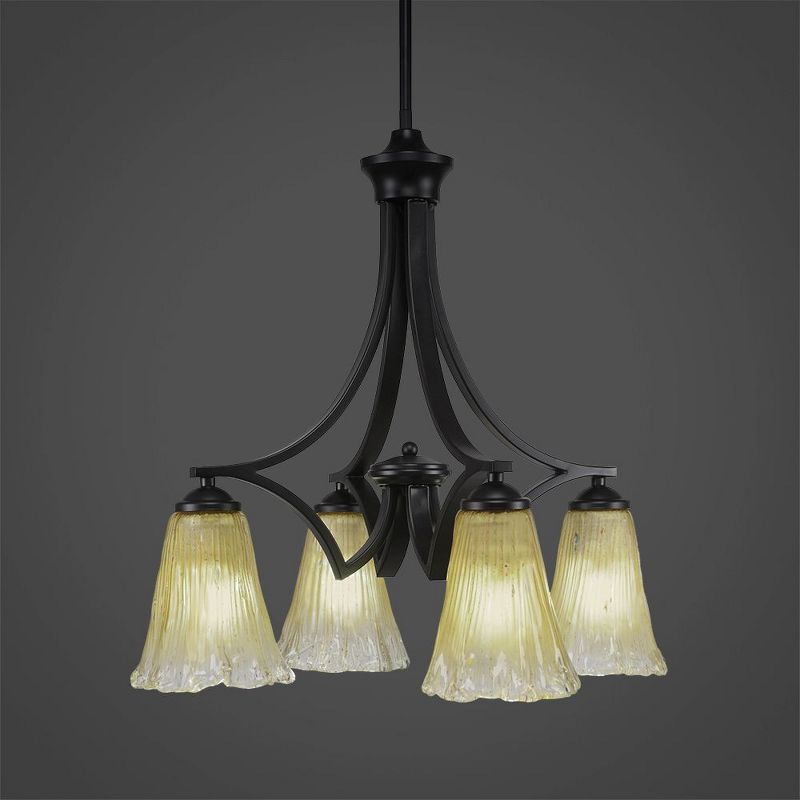 Toltec Lighting Zilo 4 - Light Chandelier in  Matte Black with 5.5" Fluted Amber Crystal Shade, 1 of 2