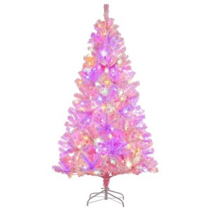 6ft Pink Artificial Christmas Tree,Prelit Snow Flocked Christmas Tree for Season Holiday Carnival Home Party Decoration - 1 of 4