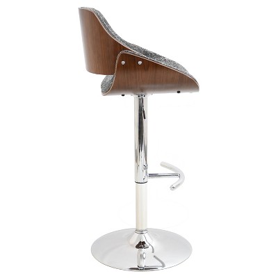 Fabrizzi Mid-Century Chrome & Walnut Adjustable Swivel Barstool - Set of 2