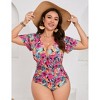 Women Plus Size One Piece Swimsuits Tummy Control Bathing Suits V Neck Ruffle Sleeve Swimwear - 4 of 4