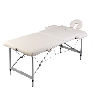 vidaXL Cream White Foldable Massage Table 2 Zones with Aluminum Frame - 1 of 4