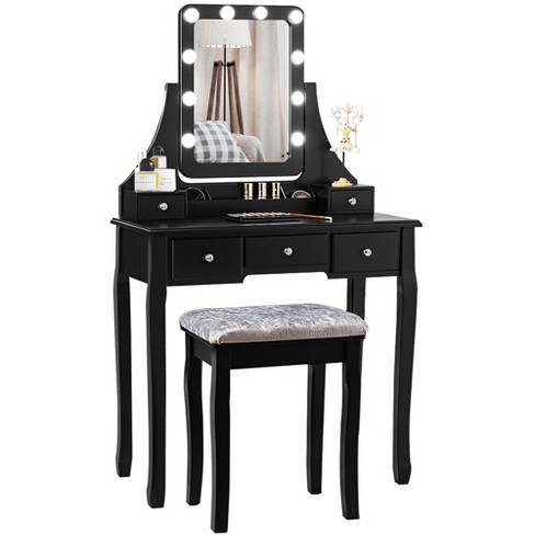 Costway Vanity Table Set With Lighted Mirror 8 Led Bulbs Large Drawer  Cushion Stool : Target