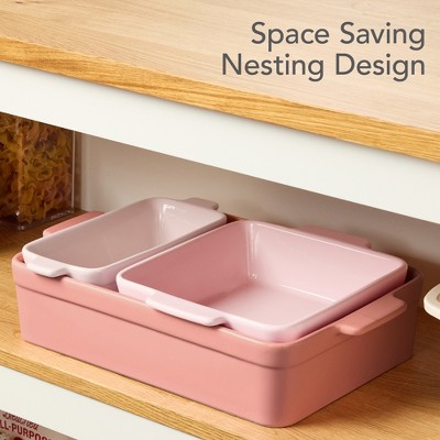 Pink Champagne Ceramic Bakeware Set with Handles, 3-Piece