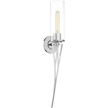 Minka Lavery Modern Wall Light Sconce Polished Nickel Hardwired 5" Fixture Clear Cylinder Glass Shade for Bedroom Bathroom Vanity