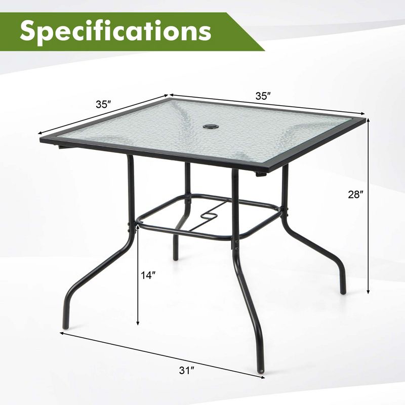 Costway 35'' Patio Dining Table Tempered Glass Top Bistro Table with 1.5'' Umbrella Hole, 4 of 11