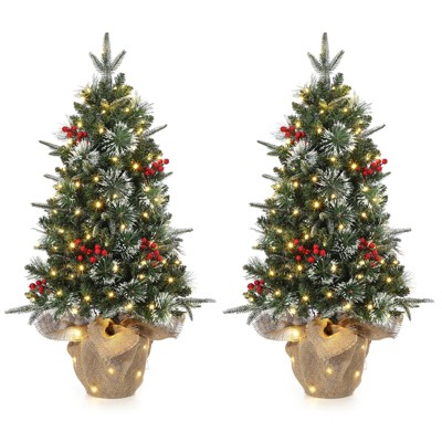 Pre-Lit Artificial Mini Christmas Tree,3FT Small Flocked Christmas Tree ,8 Lighting Modes,Timer Function,Tabletop Xmas Tree