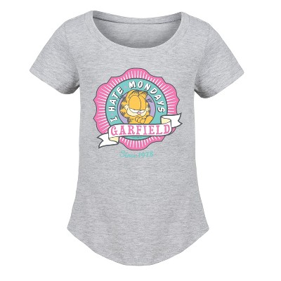 Girls' - Garfield - I Hate Mondays Badge Fitted Short Sleeve Graphic T-Shirt