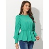 Allegra K Women's Dressy Belt Tie Waist Puff Long Sleeve Work Peplum Blouse - 3 of 4