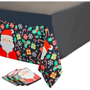 Blue Panda 3 Pack Santa Tablecloth for Holiday Christmas Party, Black (54 x 108 in) - 1 of 4