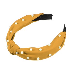Unique Bargains Women's Satin Knotted Pearl Headband 1.1 Inch Wide 1 Pc - 1 of 4