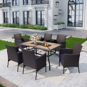 7pc Patio Dining Set with Rectangular Steel Table & Rattan Closed Side Chairs Blue/Brown - Captiva Designs - 1 of 4