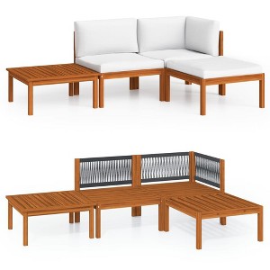 vidaXL Solid Acacia Wood 4-Piece Patio Lounge Set, Durably Constructed and Weather-Resistant with Cream Cushions for Ultimate Comfort - 1 of 4