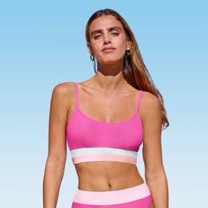 Women's Stylish Pink Color Block Sporty Bikini Top- Cupshe - 1 of 4