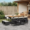 vidaXL Patio Dining Set with Cushions Table and Chairs Outdoor Poly Rattan - Black and Cream Wood 10-Piece - 2 of 4