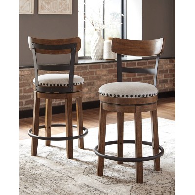 Rustic Industrial 37" Brown Wood and Metal Swivel Barstool