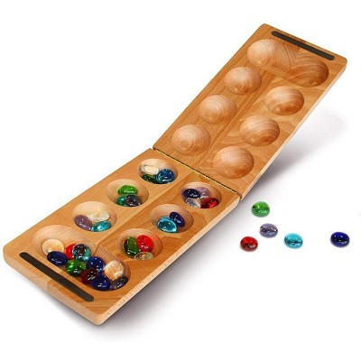 We Games Folding Mancala Solid Wood Board Glass Stones Target