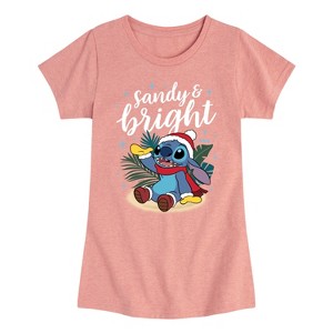 Girls' - Lilo and Stitch - Sandy and Bright Christmas Fitted Short Sleeve Graphic T-Shirt - 1 of 4