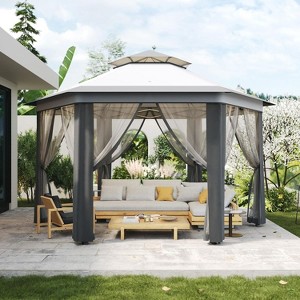 13x13 FT Outdoor Folding Gazebo with Mosquito Netting – Instant Tent with UV & Rain Protection, Silver Coated Cover - 1 of 4