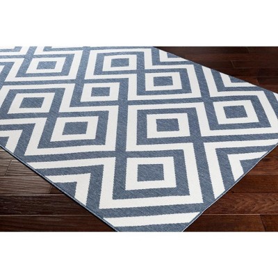Maya Blue and White Geometric Wool Area Rug