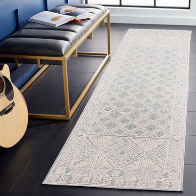 Blue and Ivory Handmade Tufted Wool Runner Rug