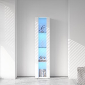 4-tier Tall Storage Cabinet Freestanding Narrow Slim Side Cabinet With Aluminum Strip Lamp - 1 of 4