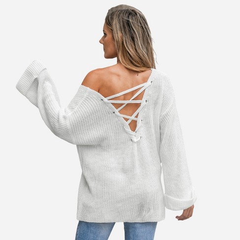 White v neck outlet off the shoulder sweater