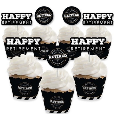 Big Dot of Happiness Happy Retirement - Cupcake Decoration - Retirement Party Cupcake Wrappers and Treat Picks Kit - Set of 24