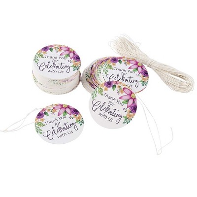 Juvale 120-Pack Floral 2.1" Round "Thank You for Celebrating with Us" Paper Gift Tags Hang Labels String