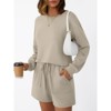Women's Two-Piece Sets Solid color Loose Fit Long Sleeve Top and Shorts Outfit - 3 of 4