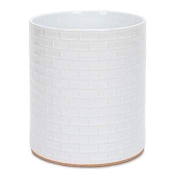 Elanze Designs Embossed Subway Tile Ceramic Stoneware Cork Bottom Kitchen Utensil Holder, White
