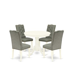 HomeStock 5-Piece Round Linen White Finish Solid Wood Top Dining Table with 4-Parson Chair - 1 of 4