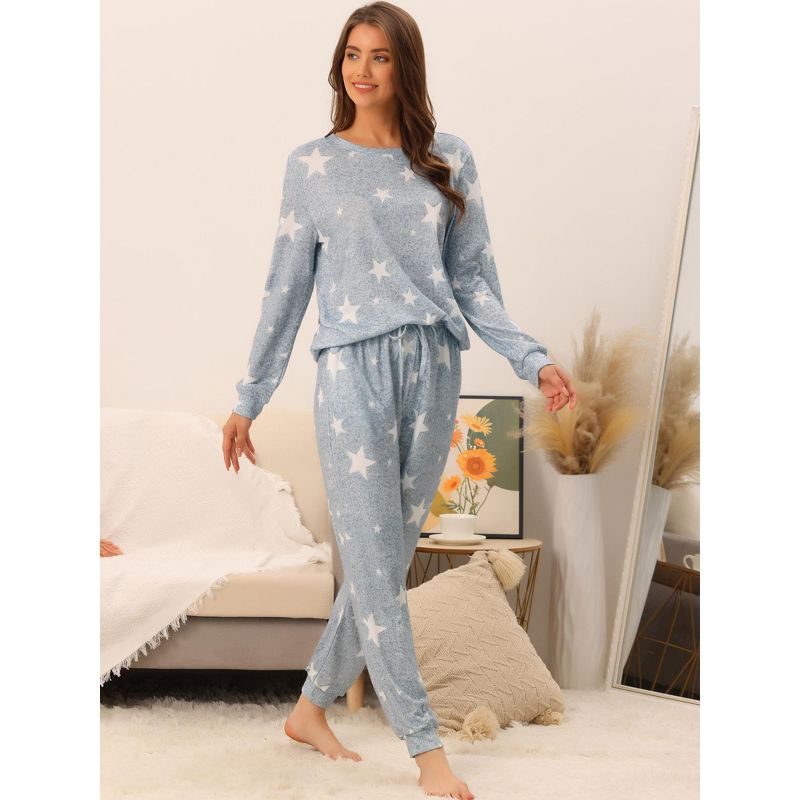 cheibear Women's Kint Long Sleeve Sleepshirt with Long Pants Printed Pattern 2 Pieces Pajama Sets, 2 of 7