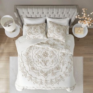 Gulches 3 Piece Tufted Cotton Chenille Comforter Set Ivory/Taupe Full/Queen - 1 of 4