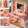 Petrimins Makeup Vanity Table with Glass Top, Mirror, LED Lights, 4 Shelves, Drawers & Cabinets – Vanity Desk for Bedroom Use - 3 of 4