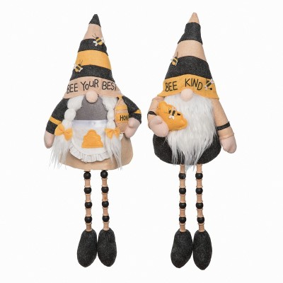 Transpac Plush Bee Gnome Sitter Set of 2 Decorative Gnome Figurines for Christmas Multicolored Tabletop and Mantel Decor