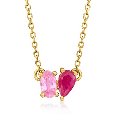 Pure Collection by Ross-Simons 0.20 Carat Pear-Shaped Ruby and .20 Carat Oval Pink Sapphire Toi Et Moi Ring in 14kt Yellow Gold Size 16