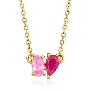 Pure Collection by Ross-Simons 0.20 Carat Pear-Shaped Ruby and .20 Carat Oval Pink Sapphire Toi Et Moi Ring in 14kt Yellow Gold Size 16 - 1 of 3